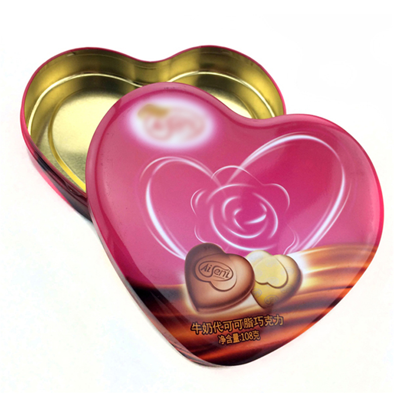 Ruoka-asteinen sydämenmuotoinen suklaa karkkia tina laatikko