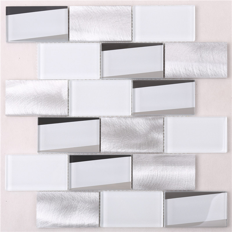 HMB12 New Arrival Super White Glass Metal 12x12 premium-mosaiikkilaatat keittiöön