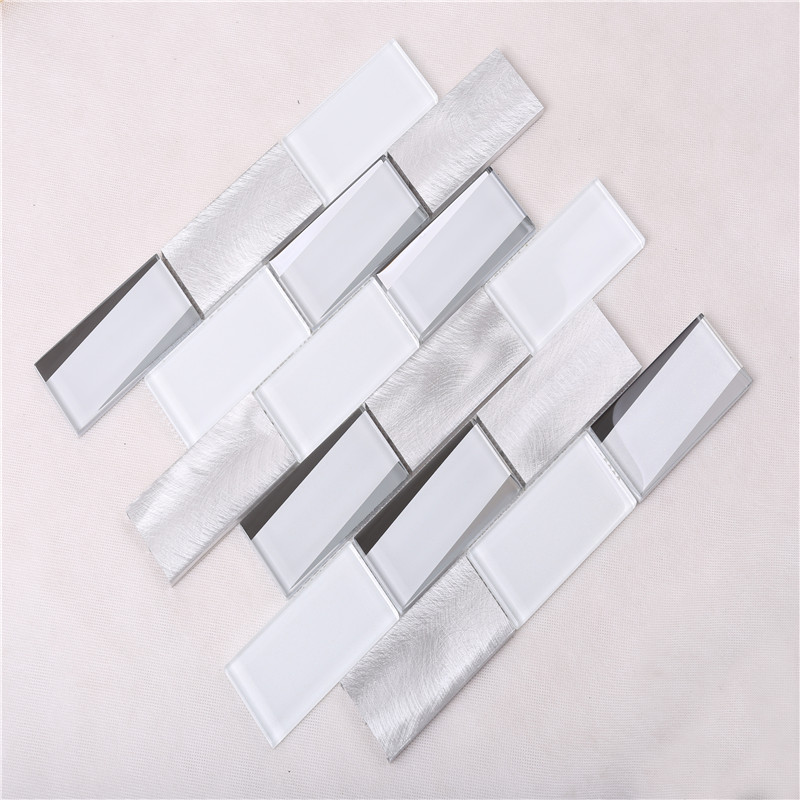 HMB12 New Arrival Super White Glass Metal 12x12 premium-mosaiikkilaatat keittiöön