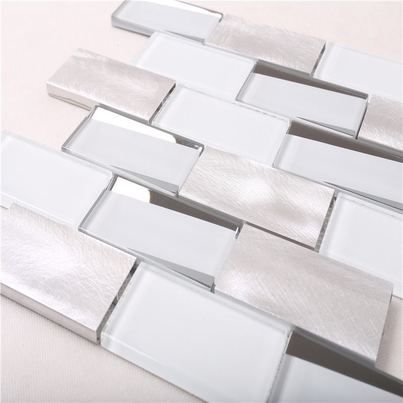 HMB12 New Arrival Super White Glass Metal 12x12 premium-mosaiikkilaatat keittiöön