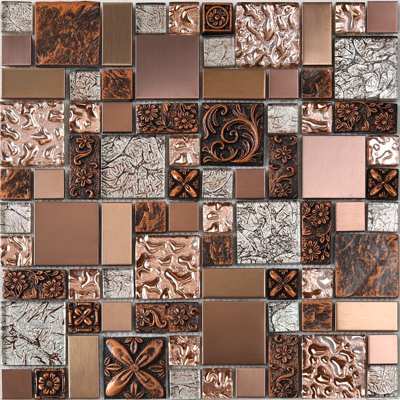 Luxury Antique Rose Gold Foil Glass Laskeutunut hartsi Keittiö Backsplash Mosaic Tile