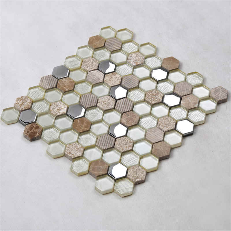 Glitter Silver Plating Värilliset kuusikulmioiset keraamiset seinälaatat Keittiö Backsplash Glass Mosaic
