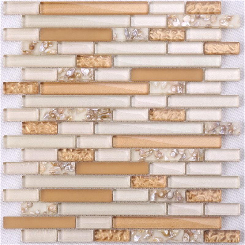 Dubai Gold Strip Crystal Glass Wall Mosaic Tile Keittiölle