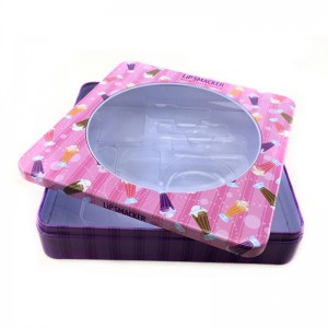 Pieni neliön kosmeettinen tinalaatikko huulikiiltoa varten PVC-ikkunalla