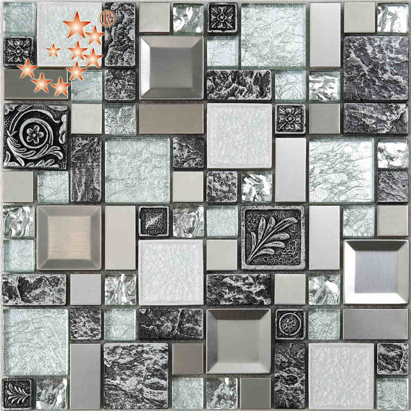 Uudet tuotteet Foiling Glass sekoitettu ruostumaton teräs hartsi backsplash laatat lowesSculpture Mosaic backsplash laatat intia