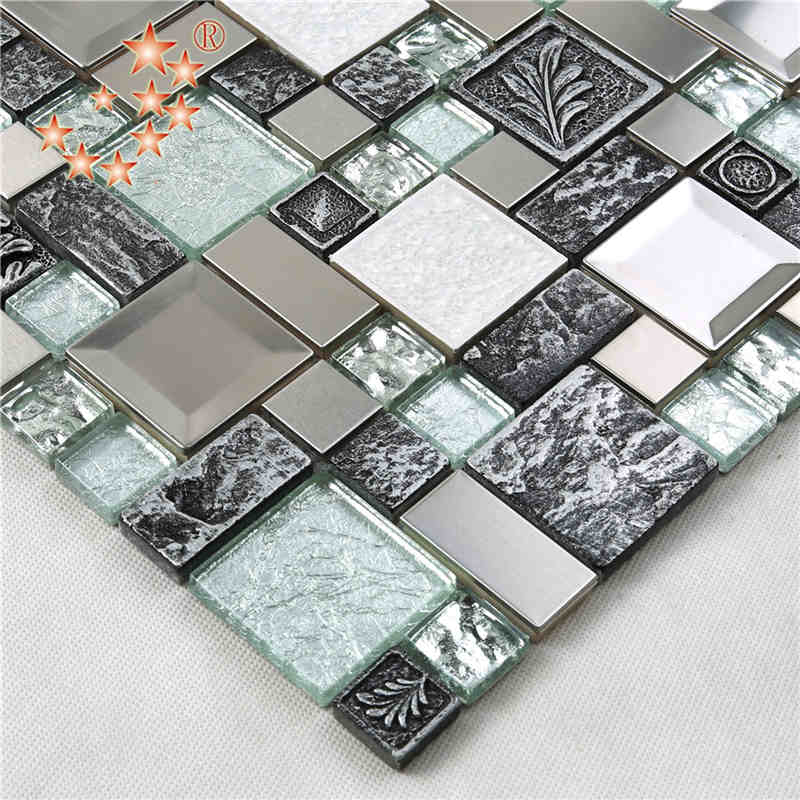 Uudet tuotteet Foiling Glass sekoitettu ruostumaton teräs hartsi backsplash laatat lowesSculpture Mosaic backsplash laatat intia