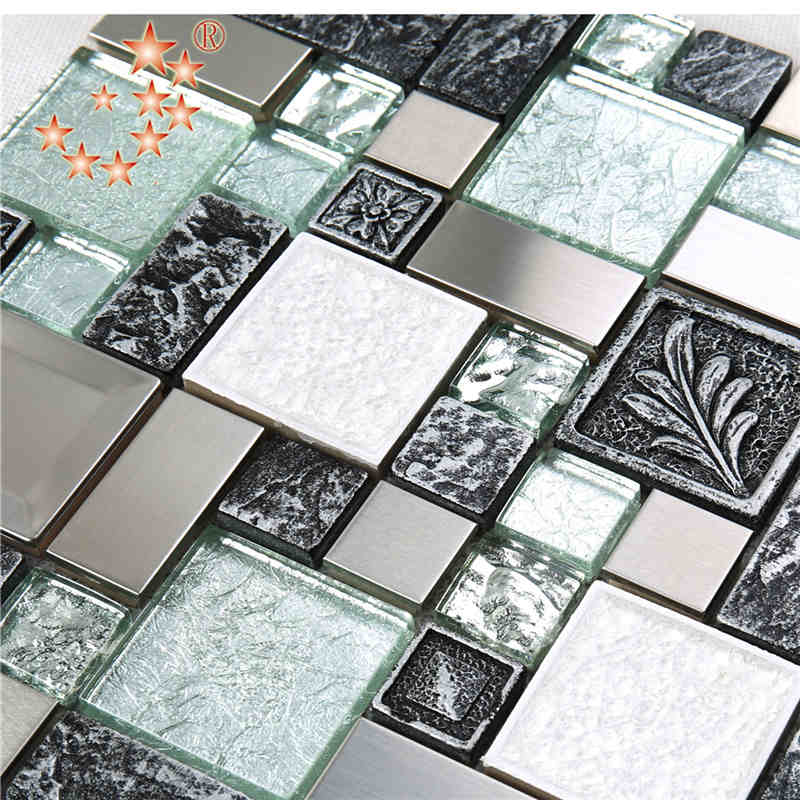 Uudet tuotteet Foiling Glass sekoitettu ruostumaton teräs hartsi backsplash laatat lowesSculpture Mosaic backsplash laatat intia