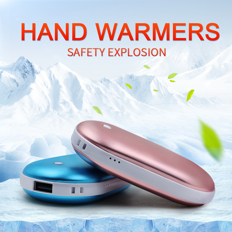 Kannettava promootiopakkaus Powerbank Aluminium Double-side Heat Pebble Hand Warmer Power Bank talvella