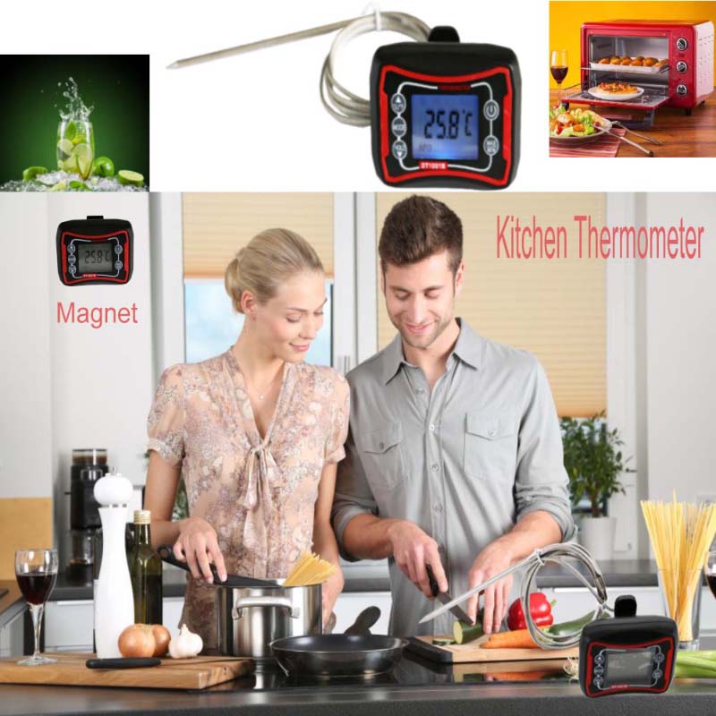 Suuri LCD-digitaalinen ruoanlaitto-liha Tupakointilaitteen keittiögrillin lämpömittari ruostumattomasta teräksestä valmistetusta lämpötilasta