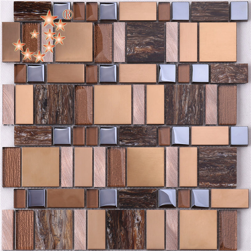 AE52 Hot Sale Luxury Copper Gold Pohjois-Amerikka Resin Foil Glass Mixed Metal Mosaic Tile