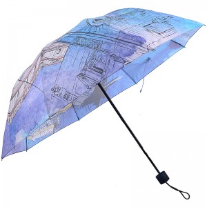 Ostoskassi digitaalinen painatus 3 taitettavaa sateenvarjoa matkoille