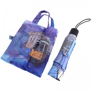 Ostoskassi digitaalinen painatus 3 taitettavaa sateenvarjoa matkoille