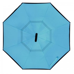 Muokattu painettu kaksikerroksinen C-kahva ylösalaisin sateenvarjo