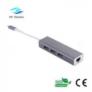 USB 3.1 Type c RG45 naaras Gigabit Ethernet + 3 * USB2.0 naaras ABS -kuori Koodi: FEF-USBIC-016