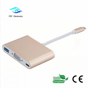 USB TYPE-C - USB3.0 naaras + VGA naaras + PD kolme yhdessä muunnin ABS-kuori Koodi: FEF - USBIC-007