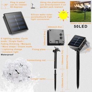 aurinkolamppu merkkijono 50 LED-kupla kristallikuula 7 m / 23 jalkaa 8-tilassa joulukeijuvalot sopivat ulkona joulumaisemaan puutarhan pihalle perhelomalle polku nurmikkojuhla koristeltu valkoisilla valoilla