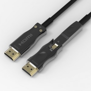 Irrotettava kuituoptinen HDMI-kaapelin tuki 4K 60Hz 18 Gbps nopea, kaksois-mikro-HDMI- ja tavallisilla HDMI-liittimillä