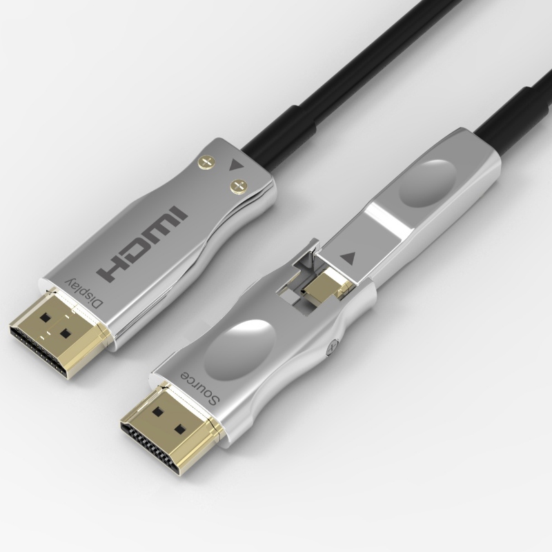 Irrotettava kuituoptinen HDMI-kaapelin tuki 4K 60Hz 18 Gbps nopea, kaksois-mikro-HDMI- ja tavallisilla HDMI-liittimillä