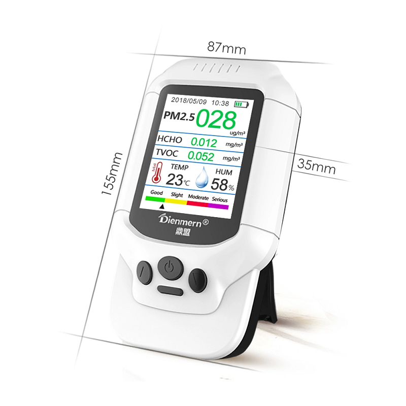 Ilmanlaatumittarin tarkka testausformaldehydi (HCHO) -detektori TVOC / AQI / TEMP / HUM-testitietojen näytöllä Ilmanlaatu PM2.5 / PM10