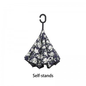 Tuulenpitävä sateenvarjo, kukkapainatuskuvio, käänteinen sateenvarjo