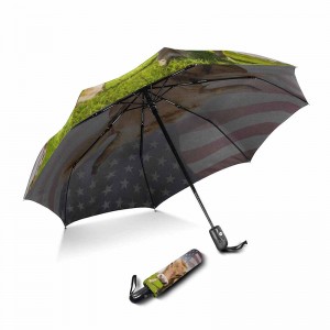 Kannettava markkinointi tuulenpitävä mukautettu tulostaminen 2-osainen lasikuitu kylkiluut automaattisesti avata ja sulkea 3-kertainen sateenvarjo