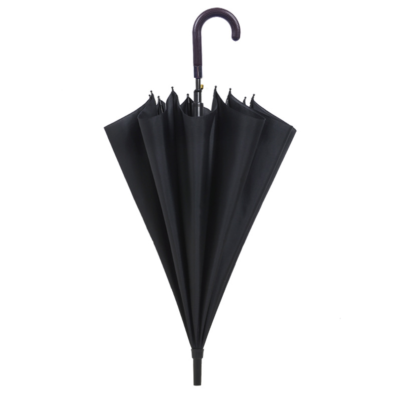 Klassinen myydyin musta pongee-kangas metallirunkoinen muovikäyräkahva suora sateenvarjo
