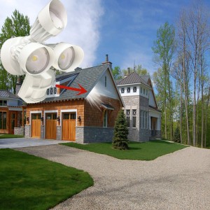 LED-ulkona oleva tulvavalaisin liiketunnistimella, 30W, 3 pää, valkoinen, liikevalo