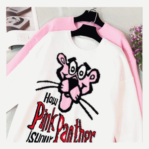 2019 Viimeisin pusero Design Pink Panther Jacquard Ladies Knit villapaita