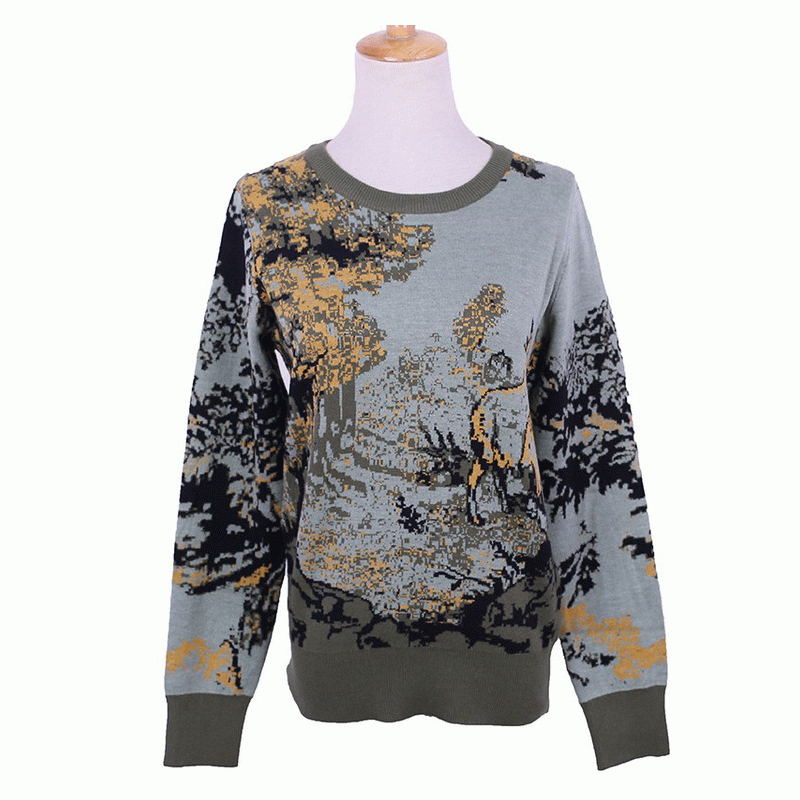 Mukautettu OEM ODM 100% villaarmeija Vihreä Jacquard Pullover Villapaita