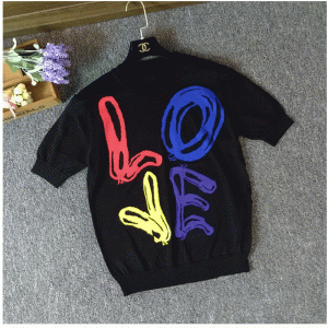 2018 Custom Jacquard LOVE Font lyhythihainen kesäpaita