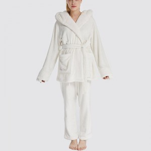 Naisten flanelli fleece-eläinten kirjonta hupullinen karhun pyjama-sarja