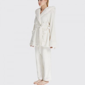 Naisten flanelli fleece-eläinten kirjonta hupullinen karhun pyjama-sarja