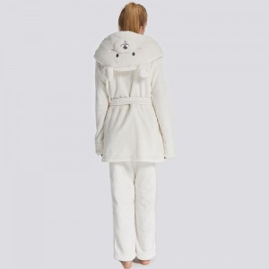 Naisten flanelli fleece-eläinten kirjonta hupullinen karhun pyjama-sarja