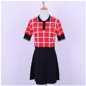 Räätälöity malli Lyhyt hiha Polo kaulus Kontrastivärit Plaids Toimisto Naisten Neule Neuletakki