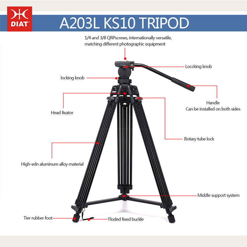 Diat A203L KS-10 Alumiiniseoksesta koostuva digitaalinen videotukijalusta 1,8 metrin korkeuteen 3 osaa