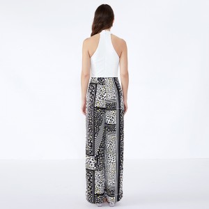 Naisten housut raidallisella paikalla modernit rento mukautetut palazzohousut