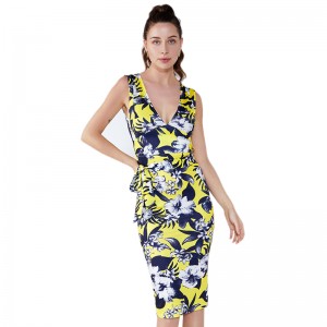 Kesänaisten naisten polyesteri off-olkapää Vintage mekko mallit Kukat painettu naisten juhla bondage mekko