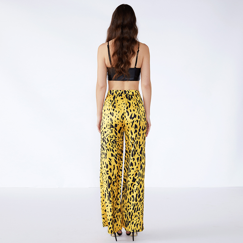 Keltainen leopardimainen Palazo naisten lady-housut elastisella JCGJ190315037