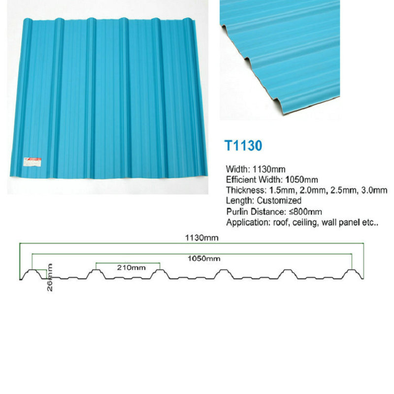 T1130 sininen ASA PVC UPVC -kattolaatat trapetsoidulla aallotetulla muovikatolla