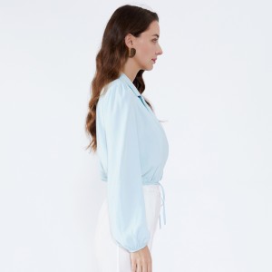 Vaaleansininen huivikaulus Tyylikäs muoti toimisto Wear hyvät pitkät hihat pusero