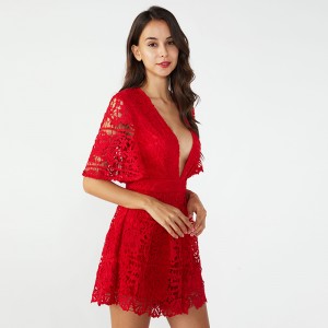 Punainen brodeerattu yksiosainen naisten syy lyhyt seksikäs jumpsuit naisille