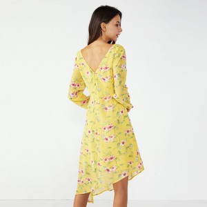 2019 keltainen retro kesätyttöjen naisten rento mekko