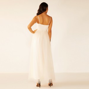 Oem korkealaatuiset naiset pitkä valkoinen kesä pitsi fringe morsiusneito häämekko kangas