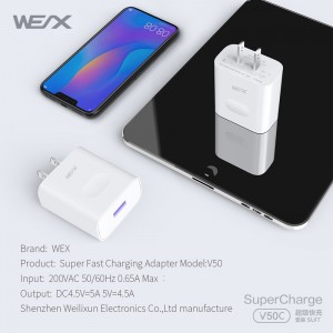WEX - V50C 22.5W HUAWEI Superfast Charge-virtalähde, seinä laturi, matkalaturi 5A-kaapelin kanssa