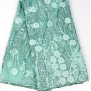 3d kukka pitsi, jossa paljetteja korkealaatuinen afrikkalainen ranskalainen pitsi-kangas häätjuhlaan Kirjonta-verkko-pitsi-kangas