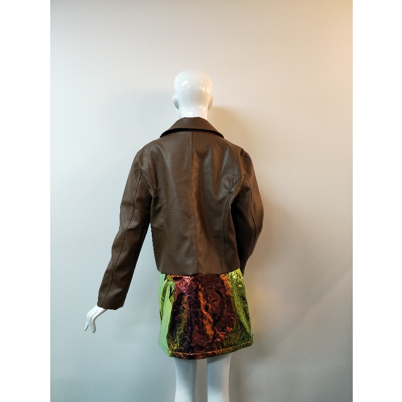 BROWN PU BIKER JACKET RLWPJ0029N