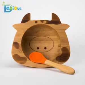 Orgaaninen Bamboo Bowl Toddler lahjapakkaus Baby Bamboo imukulho Animal Shape Bamboo Baby Bowl