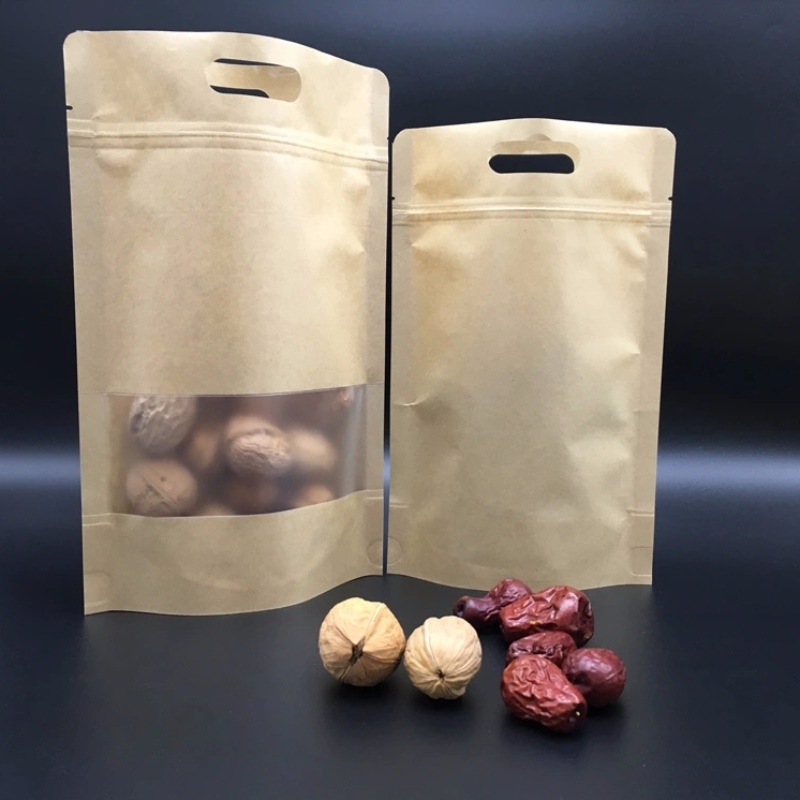 Kraft paper Stand Up Pouch with Ziplock and die cut handle for nuts &jujube and muut kuivat hedelmät