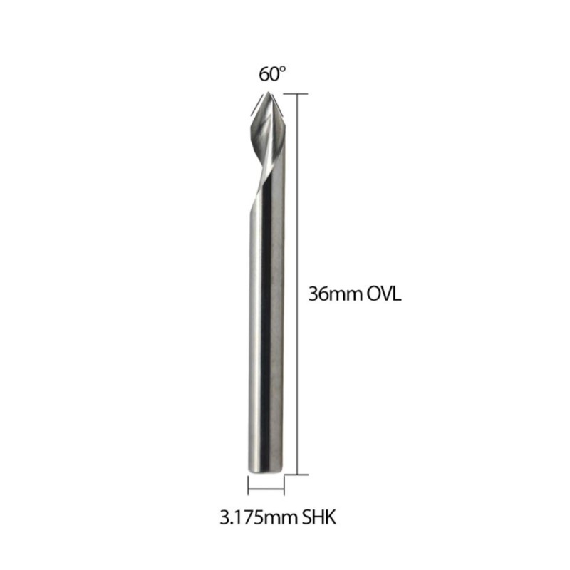 Spiraali 60 asteen V-uran kaiverrustyökalu, litteä pohjainen CNC-reitittimen bitti, 1/8 tuuman varsi alumiini-MDF-kovapuukuparille 5PCS