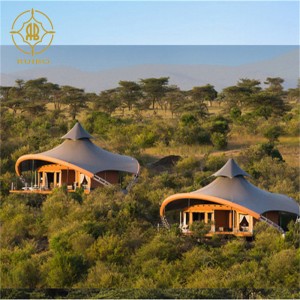 Tehdasvalmisteiset ylelliset PVDF-kalvomateriaalit teräsrakenteista Hotelli Teltta